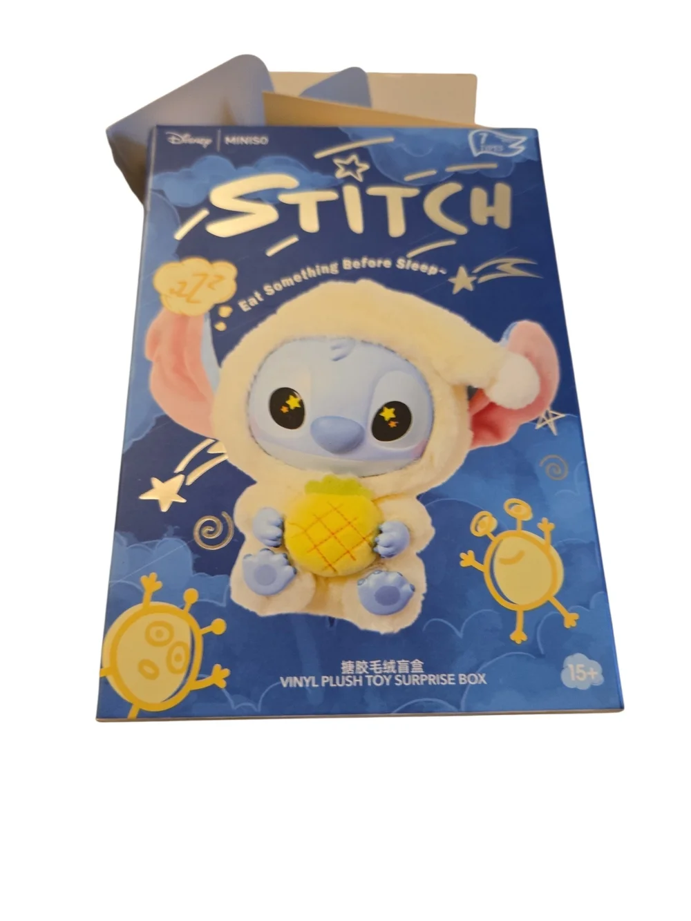 New Disney Miniso Blue Stitch Plush Keychain in Peach Pink Costume Opened Box